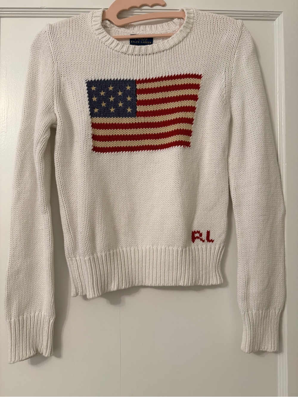Ralph Lauren White Flag Knit Sweater GIRLS LARGE -